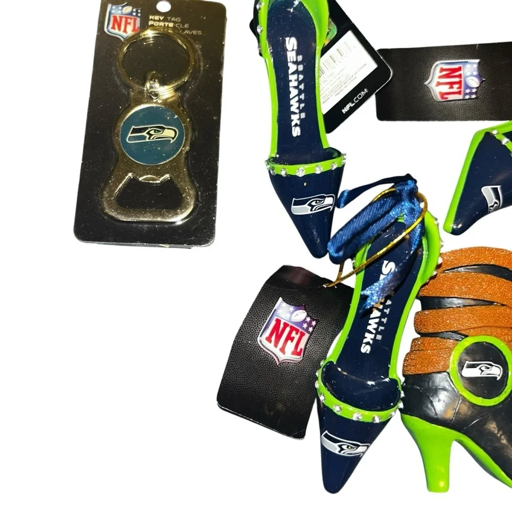 Nfl Seattle Seahawks lot of 7 Christmas ornaments high heels, jersey,spinner